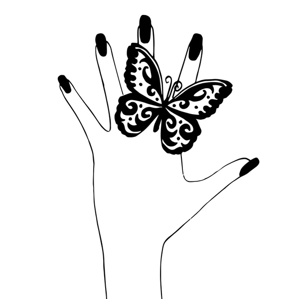 High quality woman Hand with butterfly — Stock Vector