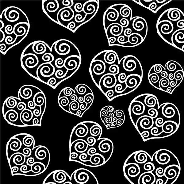 Seamless pattern with hearts drawn in outline — Stock Vector