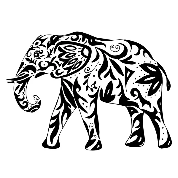 Elefante indio de alta calidad dibujado con adorno para colorear o — Archivo Imágenes Vectoriales