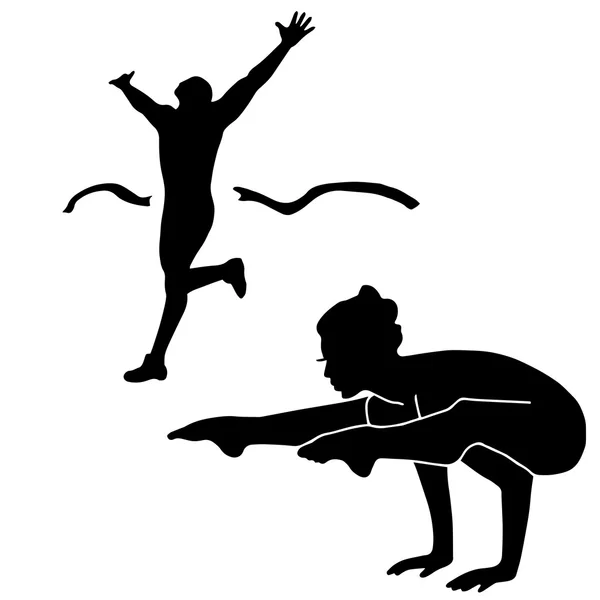 Hiqh qualité coureur masculin à l'arrivée et fille gymnaste isolé sur — Image vectorielle