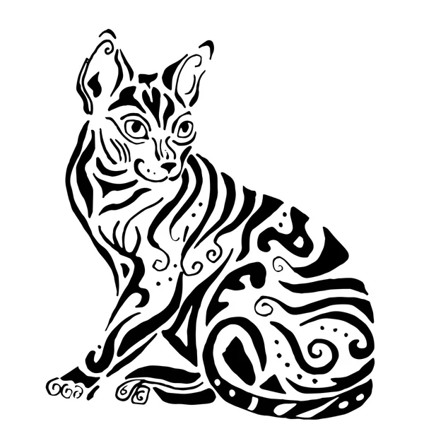 Gato egipcio de calidad Hiqh para colorear o tatuar, gato de cornisa — Archivo Imágenes Vectoriales