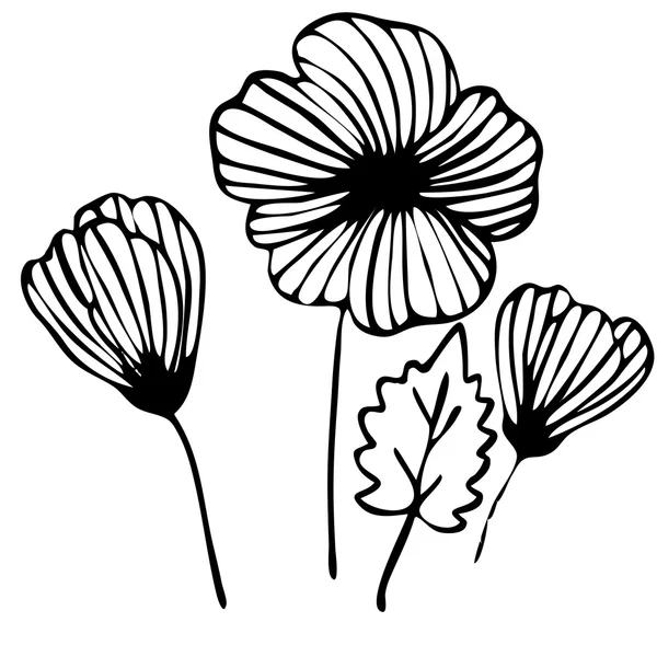 Ramo de flores garabato dibujado en el contorno para colorear u otro — Vector de stock