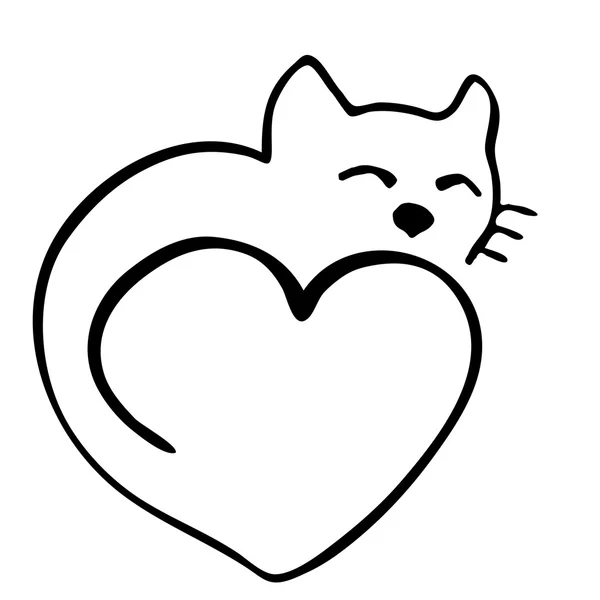 Ilustração original de alta qualidade de gato em forma de coração — Vetor de Stock