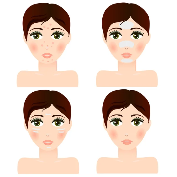 Vector girl portret with facial skin patch — Stock Vector