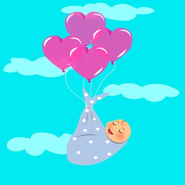 新生儿与气球飞 — 图库矢量图片