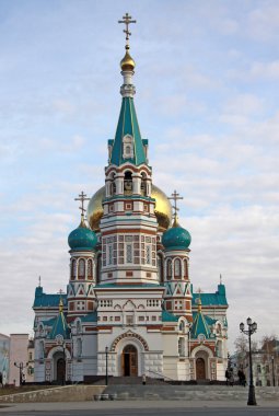 Omsk, Rusya - 01 Ekim 2010: Varsayım Katedrali (Dormition Katedrali) Omsk