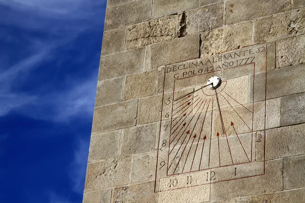 Sundial on a wall in Castle of Montjuic in Barcelona, Spain — Stock Photo, Image