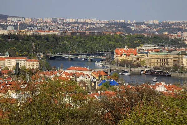 PPRAGUE, CZECH REPUBLIC - APRIL 24, 2013: The aerial view of Prague City from Petrin Hill. Prague, Czech Republic — Stock Photo, Image