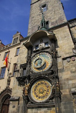 PRAGUE, CZECH REPUBLIC - APRIL 24, 2013: Prague Astronomical Clock (Prague Orloj) on the wall of Old Town City Hall, Prague, Czech Republic