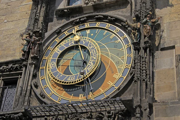 PRAGUE, CZECH REPUBLIC - APRIL 24, 2013: Prague Astronomical Clock (Prague Orloj) on the wall of Old Town City Hall, Prague, Czech Republic — Stock fotografie