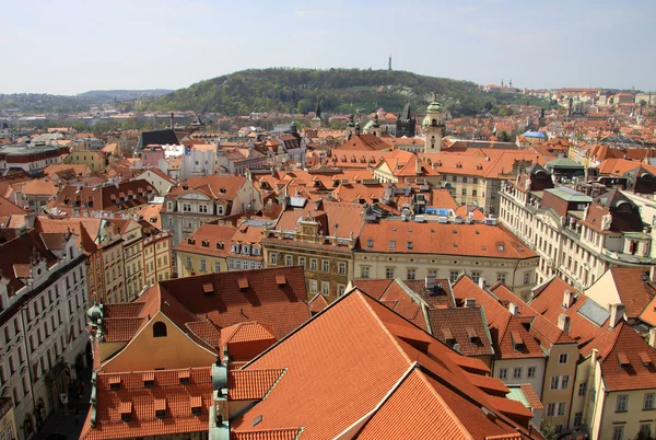 Prag, Tjeckien - 24 April, 2013: utsikt från gamla rådhustornet Mala Strana (Lillsidan) och Petřín — Stockfoto