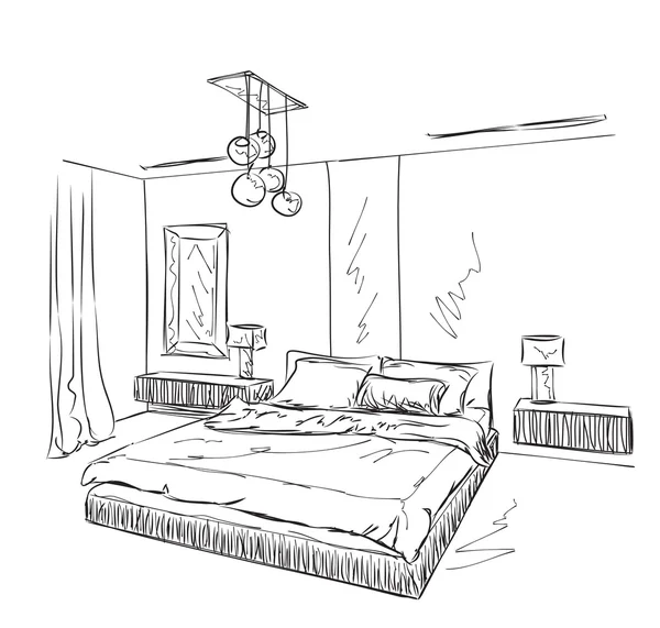 Dormitorio moderno dibujo interior — Vector de stock