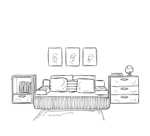 Спальня сучасний інтер'єрний малюнок — стоковий вектор