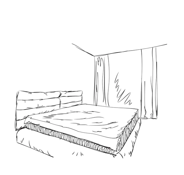 침실 현대 인테리어 스케치 — 스톡 벡터