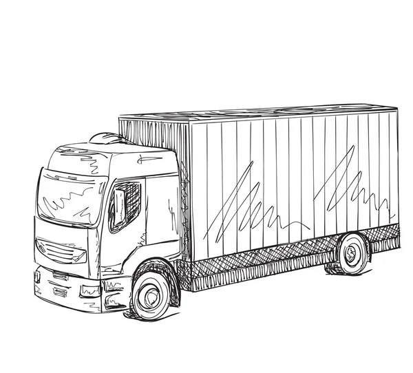 Servizio di consegna. Camion disegnato a mano. Logistica . — Vettoriale Stock