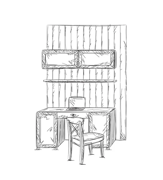 Sketch interior comfortable workplace. — Stock Vector