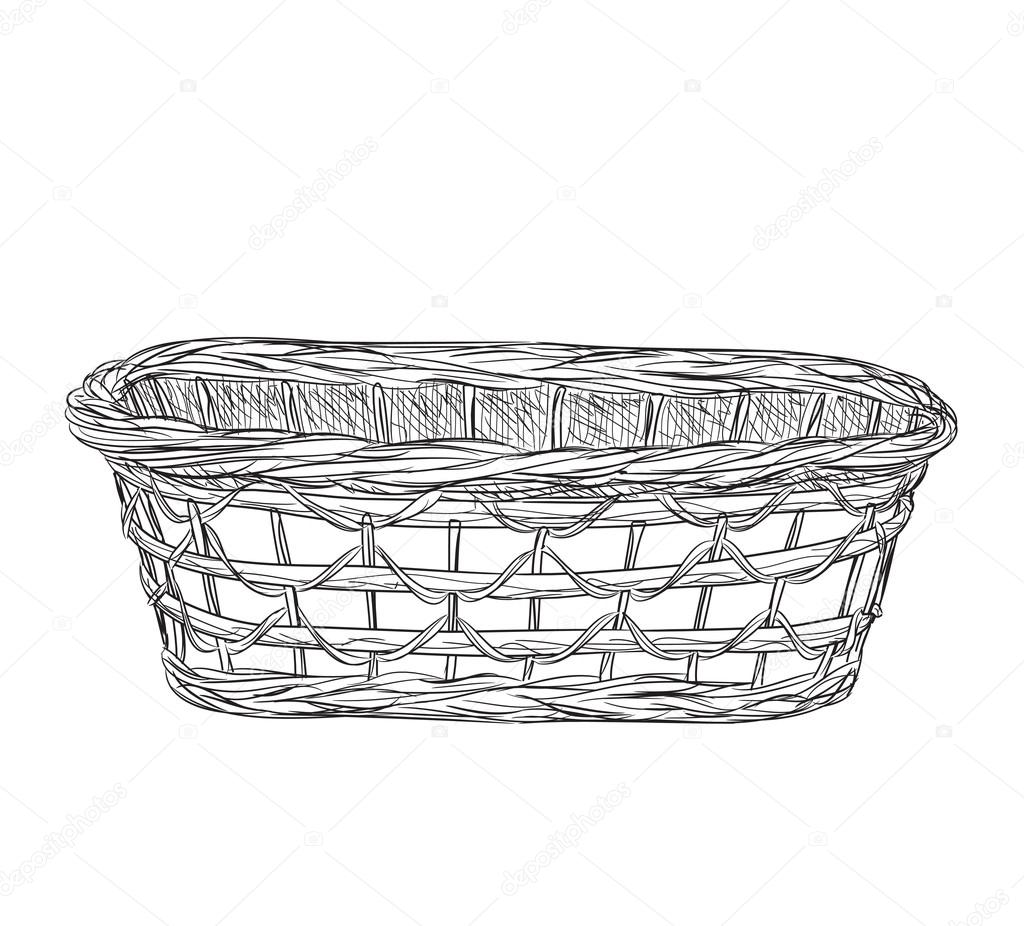 Basket sketch isolated on white background.