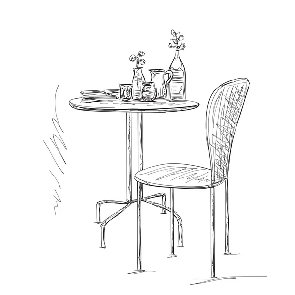 Мебель в летнее кафе. Эскиз стула и стола — стоковый вектор