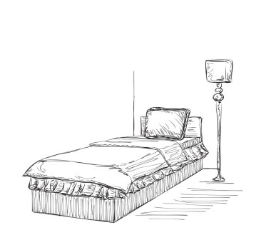 Lineer tarzda yapılmış el çekilmiş yatak odası.