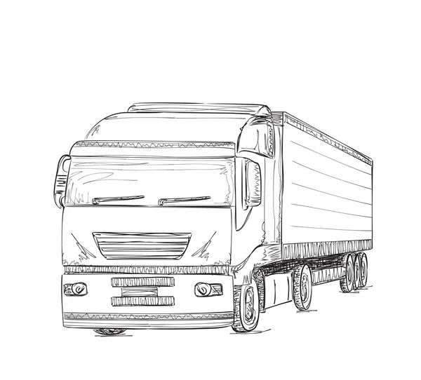 Házhozszállítás. Kézzel rajzolt teherautó. — Stock Vector
