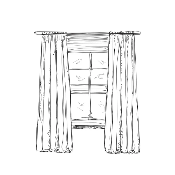 Ilustración de boceto de ventana y cortinas — Archivo Imágenes Vectoriales
