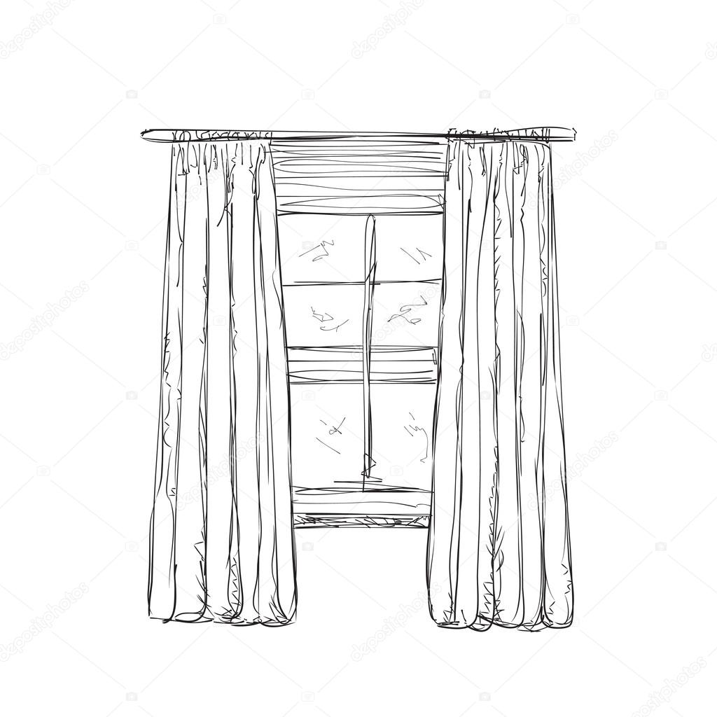 Illustratie van venster en gordijnen schets — Stockvector © Yuliia25 ... Illustratie van venster en gordijnen schets — Stockvector © Yuliia25 ...