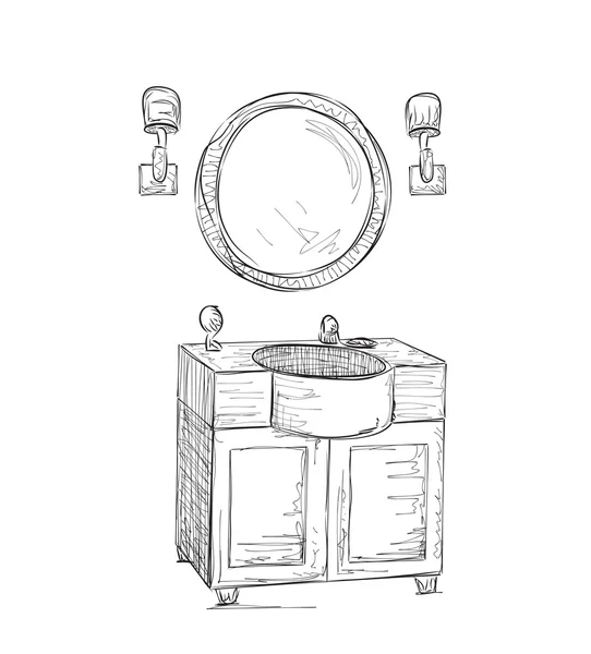 Éléments intérieurs salle de bains. Miroir et lavabo . — Image vectorielle