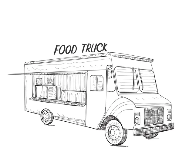 Hand drawn food truck. — Stock Vector