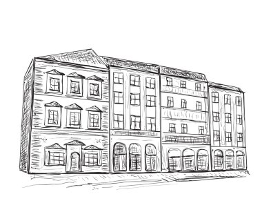 Elle çizilmiş evlerin illüstrasyon.