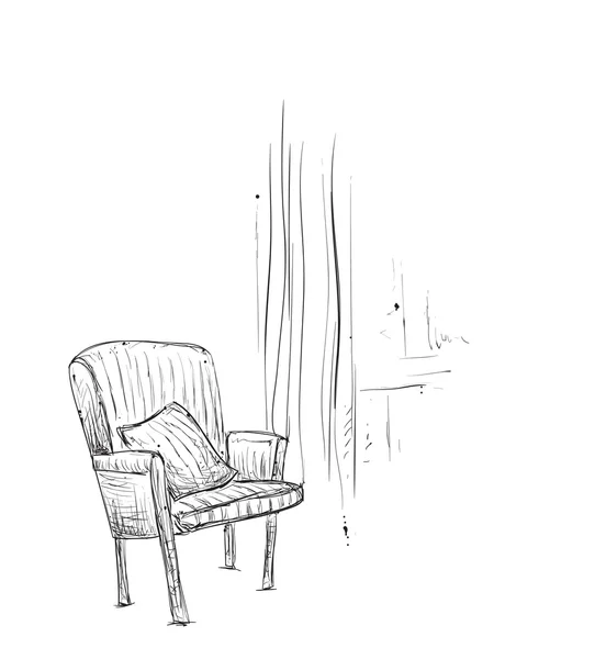 Elle çizilmiş odası iç. Sandalye kroki — Stok Vektör
