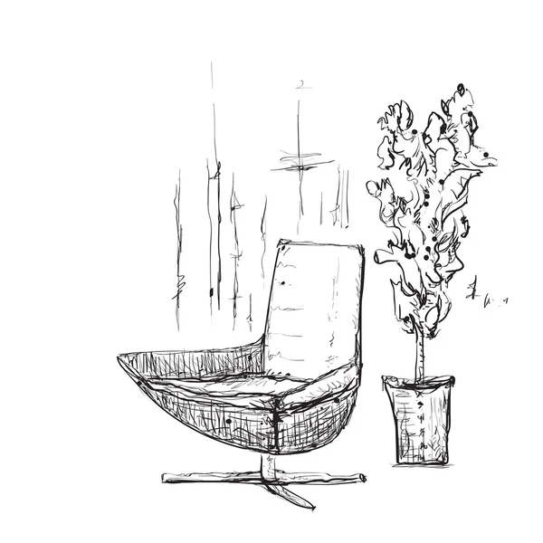 Intérieur de pièce dessinée à la main. Croquis des chaises — Image vectorielle