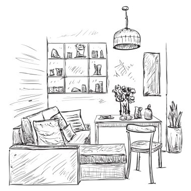 Modern iç Oda kroki.