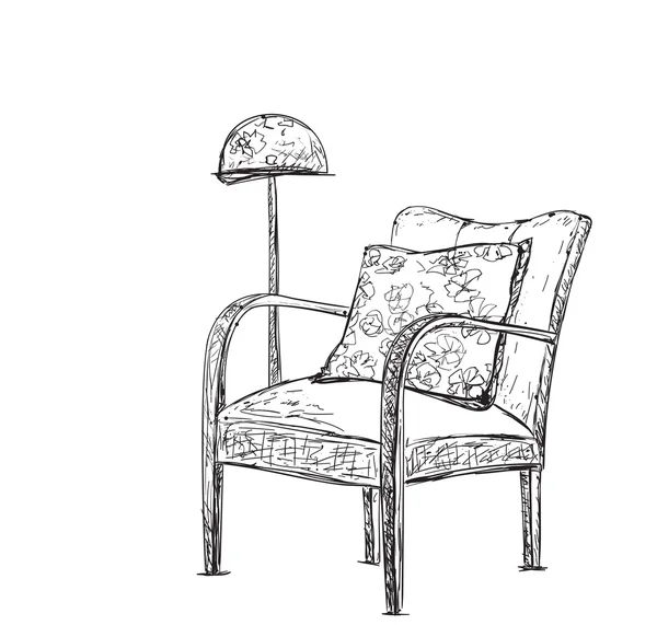 Intérieur de pièce dessinée à la main. Croquis des chaises — Image vectorielle