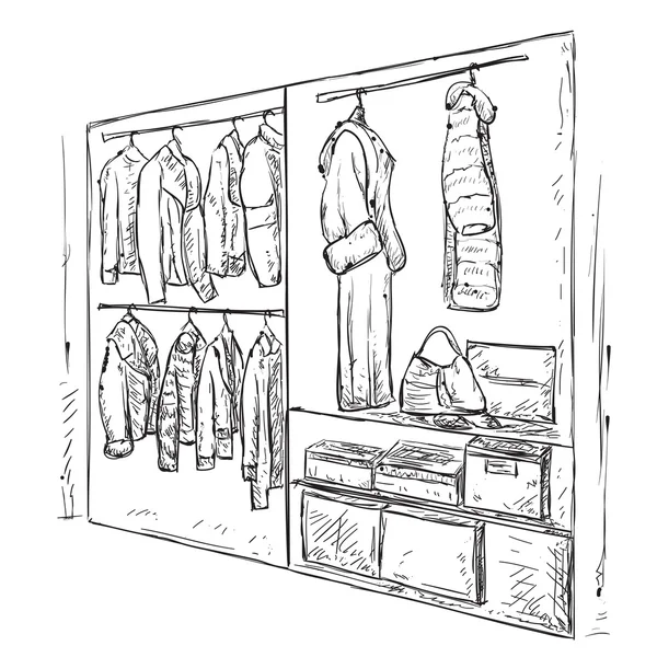 Desenho de guarda-roupa desenhado à mão . — Vetor de Stock