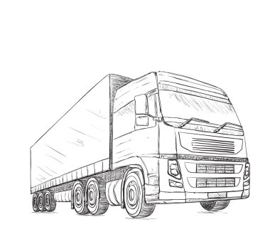 Teslimat hizmeti. Elle çizilmiş kamyon.