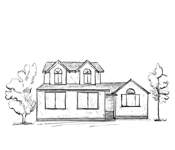 House sketch. Hand drawn landscape