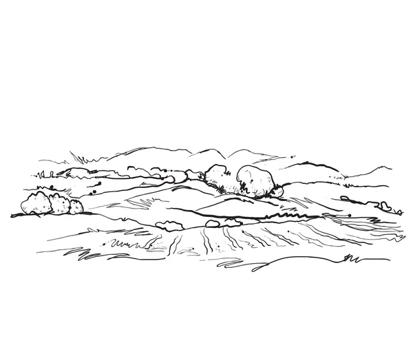 Doodles Landschaft mit Feldern und Bäumen. — Stockvektor