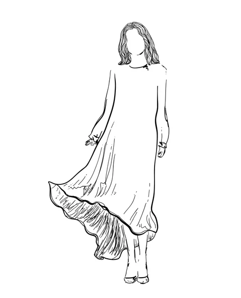 Boceto de chica de moda. Modelo dibujado a mano — Vector de stock