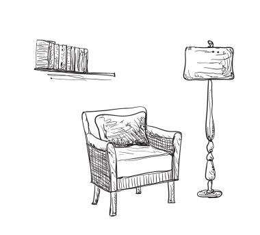 Okuma kroki yerleştirin. Sandalye ve lamba.