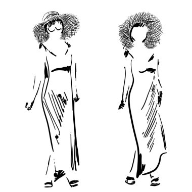 Moda kız kroki. El çekilmiş modeli