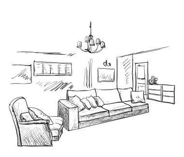 Elle çizilmiş oda iç kroki