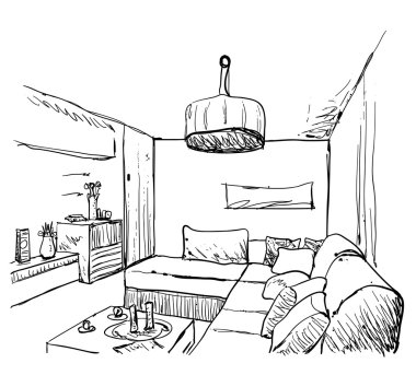 Elle çizilmiş oda iç kroki