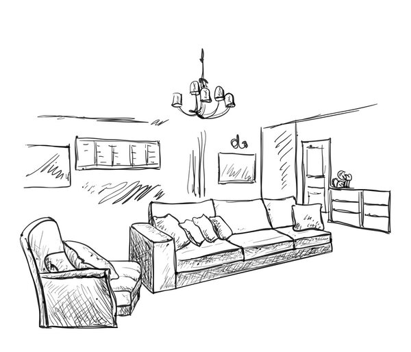 Hand drawn room interior sketch