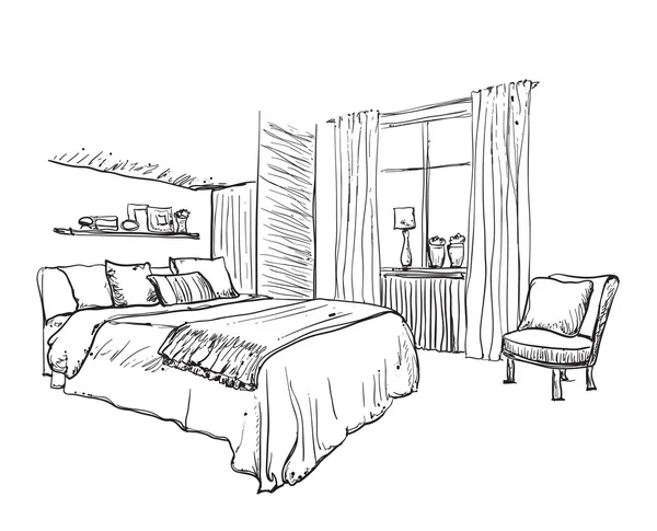 Интерьер современной спальни . — стоковый вектор
