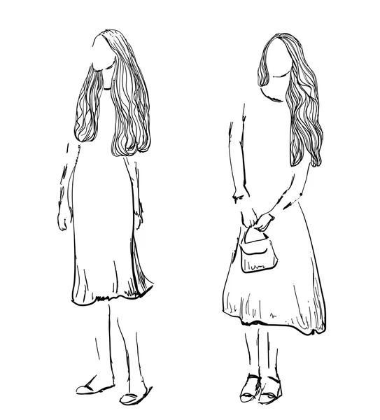 ファッションの女の子のスケッチ。手描きモデル — ストックベクタ
