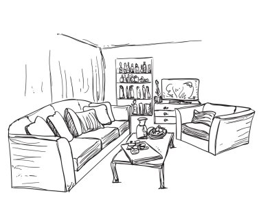 Elle çizilmiş oda iç kroki