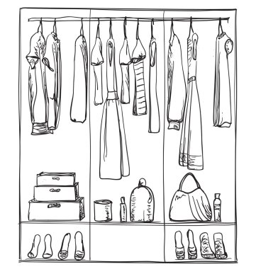 Elle çizilmiş gardırop kroki.