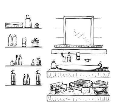 Banyo iç öğeleri. Ayna ve lavabo.