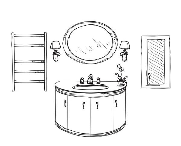 Szkic wnętrza łazienki. Ręcznie rysowane umywalka. — Wektor stockowy