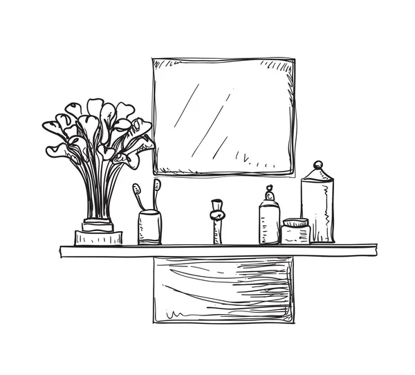 Bathroom interior sketch. Hand drawn washbasin. — Stock Vector